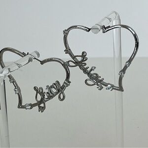 Vintage Juicy Couture Silver Heart Hoop Earrings